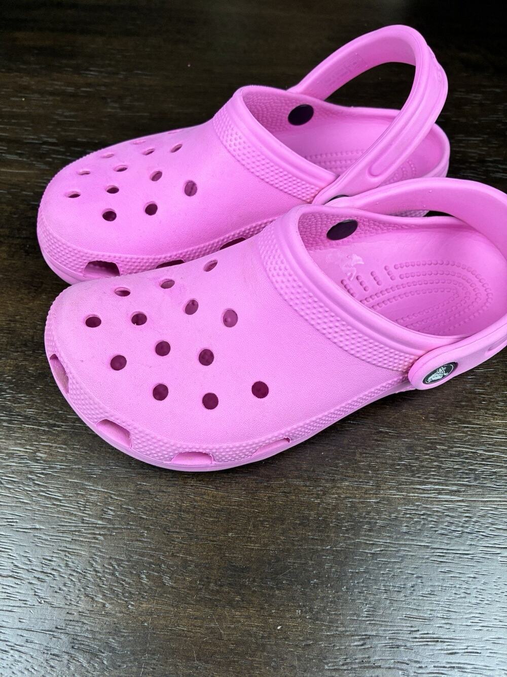 Crocs Classic Clog Kids J4 Pink Slip On Shoes Yellow Bow Charm Casual Cute